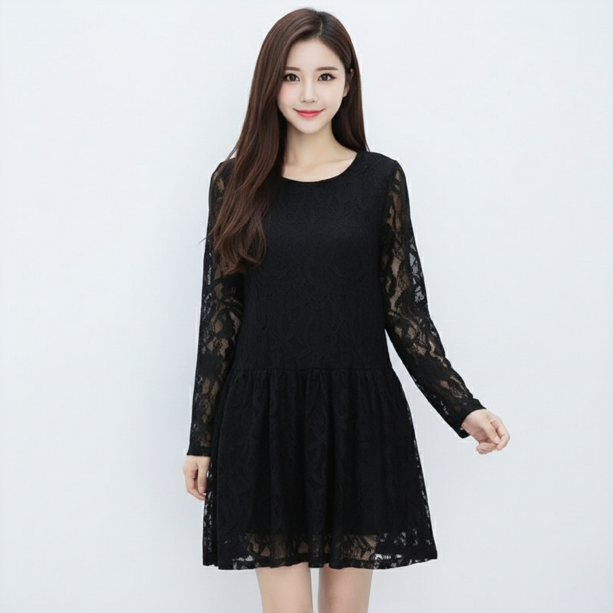 Dress4450 เดรสลูกไม้แขนยาวสีดำทรงปล่อยชายระบาย มีซับในอย่างดี ผ้าลูกไม้คอตตอนอย่างดีเกรดพรีเมียมหนามีน้ำหนักทิ้งตัว มีกระดุมคอด้านหลังใส่ง่าย งานสวยหรูดูแพง ใส่ได้ทุกโอกาส