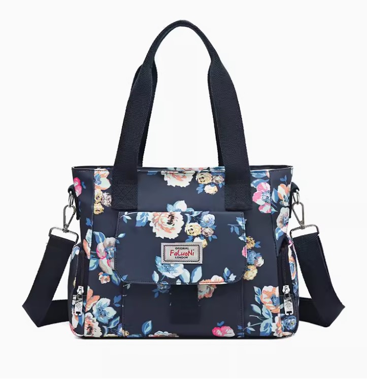 กระเป๋าสะพาย ลายดอกไม้ กระเป๋าแฟชั่น กระเป๋าสะพายข้าง กระเป๋าถือ ผ้าไนลอน กันน้ำ ดีไซน์ เก๋ แยก 3 ช่อง 622387