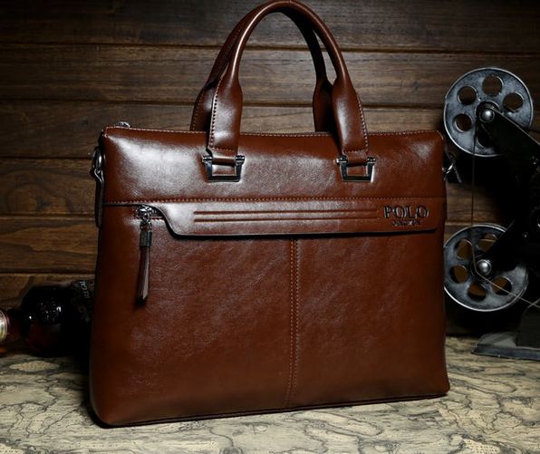 กระเป๋าถือผู้ชาย Polo หนัง Pu ขัดมัน กันน้ำ ทนทานต่อการใช้งาน ดีไซน์สวย สีน้ำตาลแดง และ น้ำตาลอ่อน กระเป๋าใส่เอกสาร ใส่ Notebook ได้ หูสายหนัง 412835