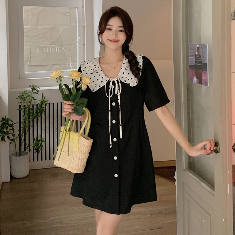 เดรสแขนสั้น มีไซส์ L-4XLอก 38-47 นิ้ว ใส่ได้ทั้งสาวหุ่นดีน่ารักจนถึงสาวอวบพลัสไซส์