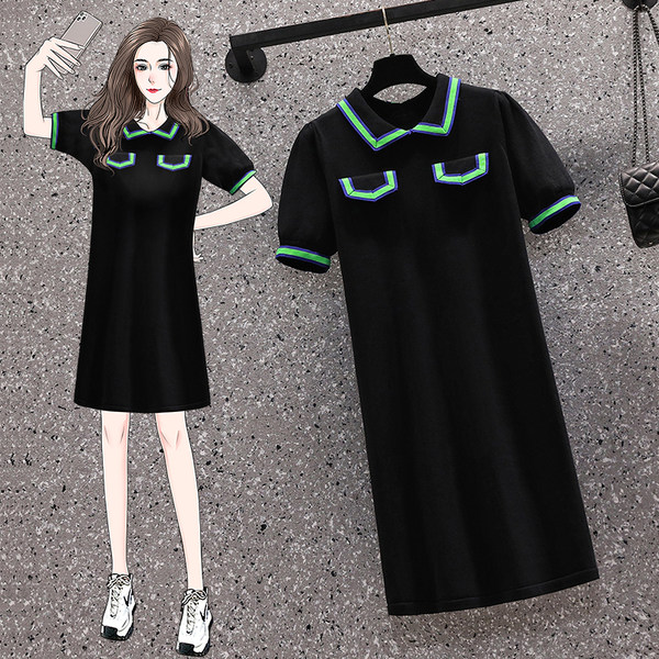 เดรสคนอ้วน เดรสสาวอวบ ชุดเดรสคนอ้วนวัยรุ่นแขนสั้น BY PLUS SIZE Girl