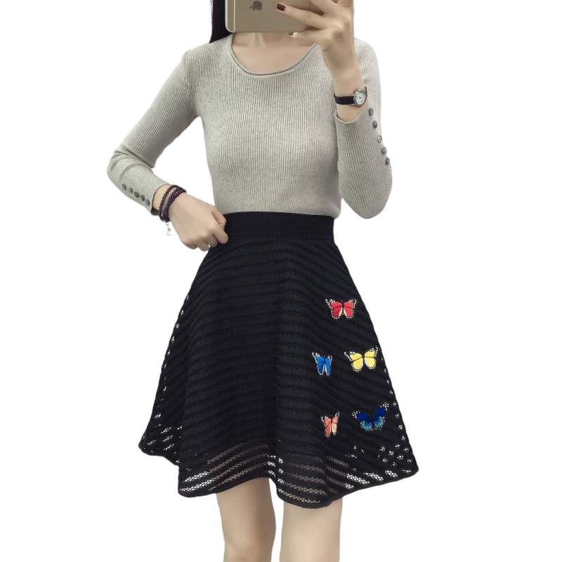 Skirt340 กระโปรงบานซิปหลังมีซับในผ้าตาข่ายเนื้อหนาสวยสีดำ งานแต่งรูปผีเสื้อ 3D เก๋ๆ แบบไม่ซ้ำใคร งานสวยแมทช์กับเสื้อทรงไหนก็น่ารัก