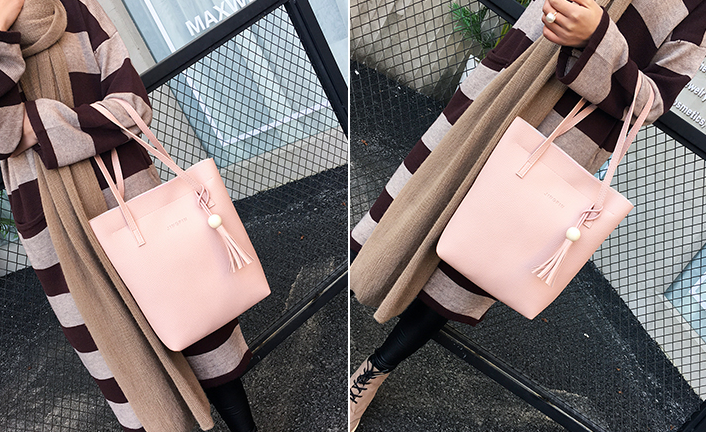 สุดคุ้ม ซื้อ 1 ได้ถึง 3 กระเป๋าสะพายหนังทรงสวย + กระเป๋าใบเล็กอีก 2 ใบ สีชมพู พร้อมส่ง pink