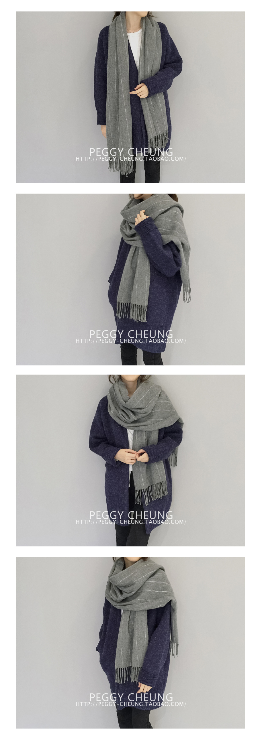 ผ้าพันคอกันหนาว ผ้าคลุมไหล่ วินเทจ สีเทา เข้าได้กับทุกชุด พร้อมส่ง เทา