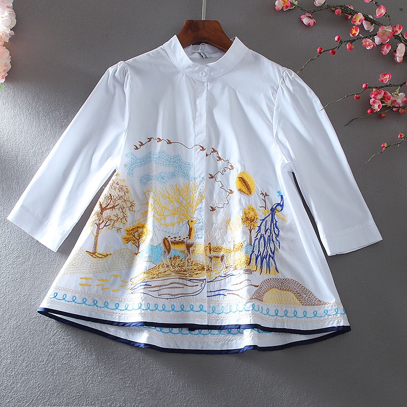 เสื้อลินิน เสื้อผ้าฝ้ายลินิน เสื้อเชิ้ตผ้าลินิน ปักลายสวยๆด้วยด้าย สไตล์VINTAGE BY Dreamroom