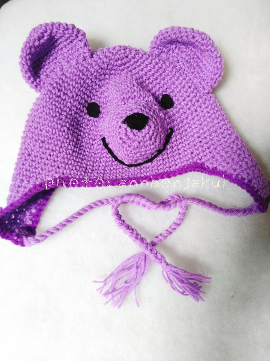 หมวกหมีพูถักโครเชต์ สีม่วง