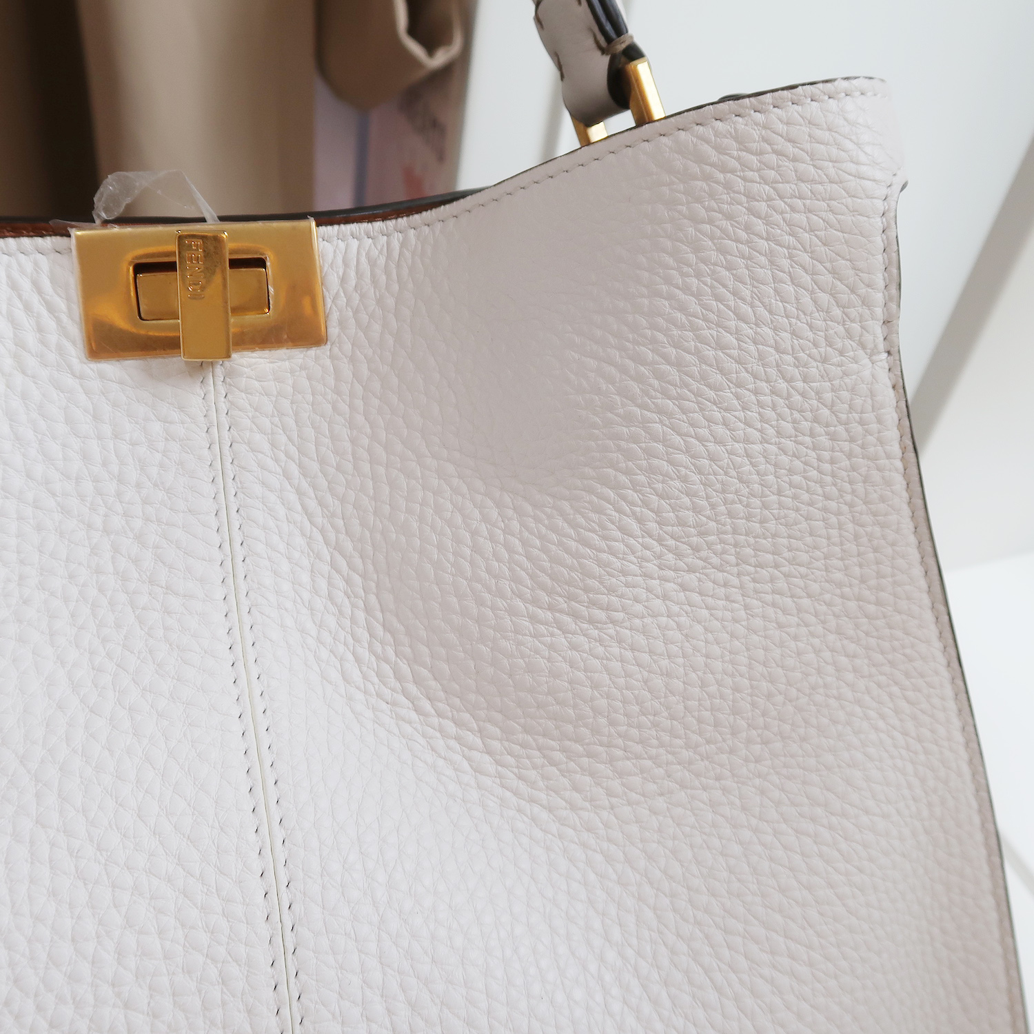 Fendi White Grained Calfskin X-Lite Peekaboo Medium GHW