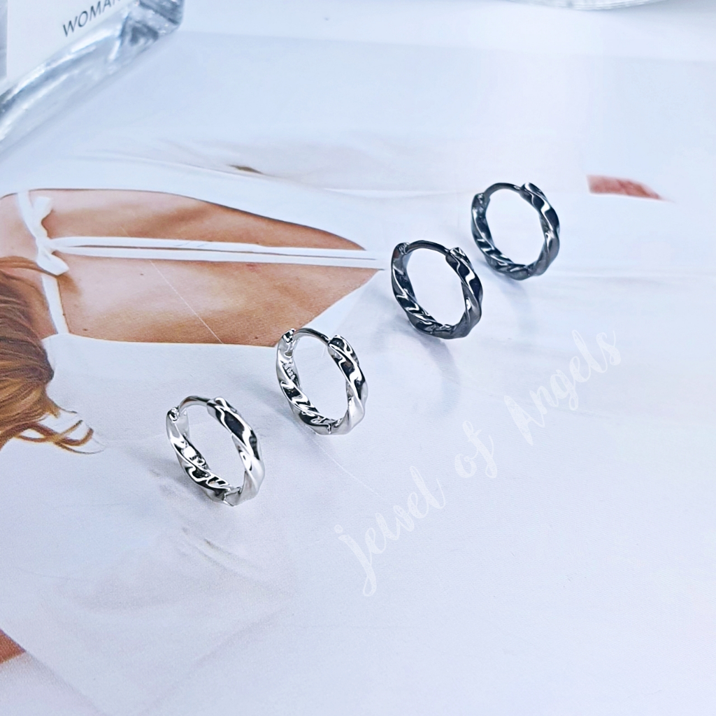 ต่างหูห่วงเงินแท้ S925 รุ่น Move ห่วงเกลียวบิด สีเงิน สีดำ ตุ้มหูห่วง เงินแท้ทั้งชิ้น Silver925