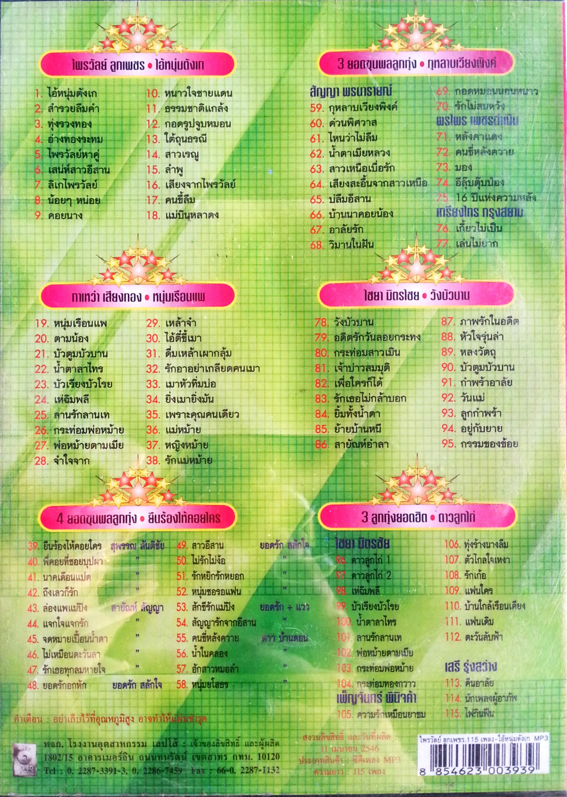 MP3 ไพรวัลย์ ลูกเพชร ชุดไอ้หนุ่มตังเก 115เพลงดัง