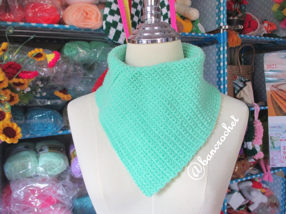 Bancrochet ผ้าคลุมคอถักโครเชต์ แบบสวม Crochet cowl เขียวมิ้นท์ inch