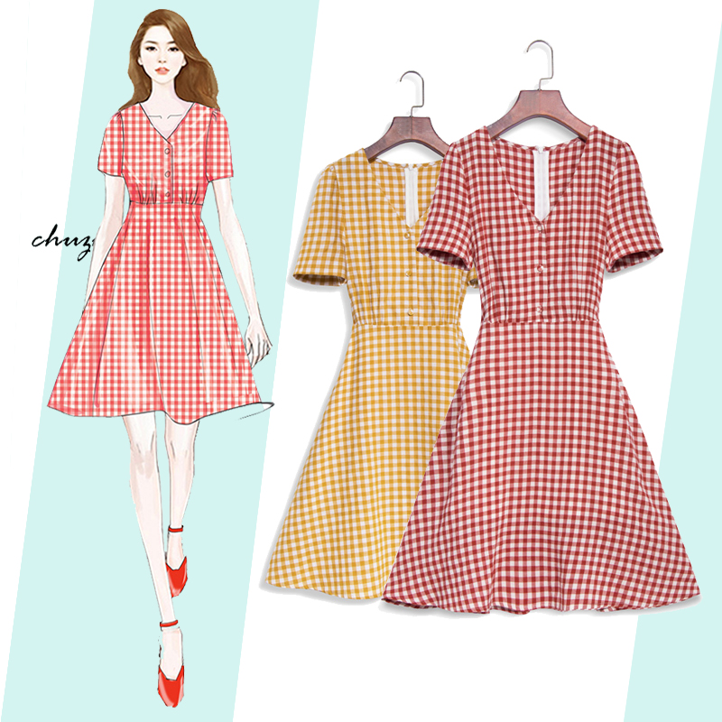 Dress4549 เดรสลายสก็อตคอวีกระดุมหน้าแกะได้ ซิปหลังใส่ง่าย มีผ้าผูกเอว ผ้าคอตตอนลินินเนื้อดีใส่สบาย งานดีทรงดี ทรงนี้น่ารักใส่ได้เรื่อยๆ ใส่ทำงาน/ใส่เที่ยว ชุดเดียวจบ มี 2 สี เหลือง, แดง