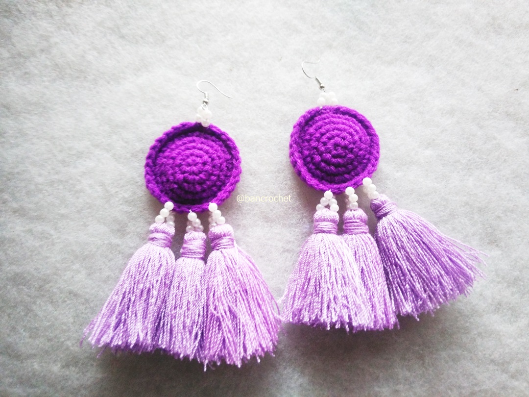 ต่างหูถักโครเชต์ crochet earrings หลากสี 5 นิ้ว