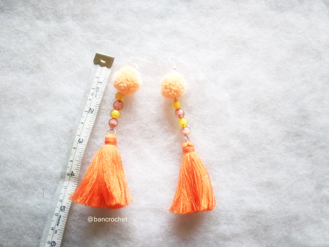 ต่างหูถักโครเชต์ crochet earrings สีส้ม 5 นิ้ว