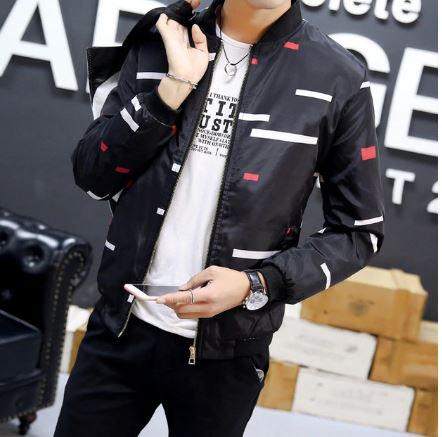 เสื้อแจ็คเก็ตเท่ ๆ เสื้อกันลม เสื้อ jacket ผ้าโพลี แบบแฟชั่น ลวดลาย กราฟฟิค เสื้อ jacket วัยรุ่น ใส่เท่ ๆ สีดำ สีน้ำเงิน 847348