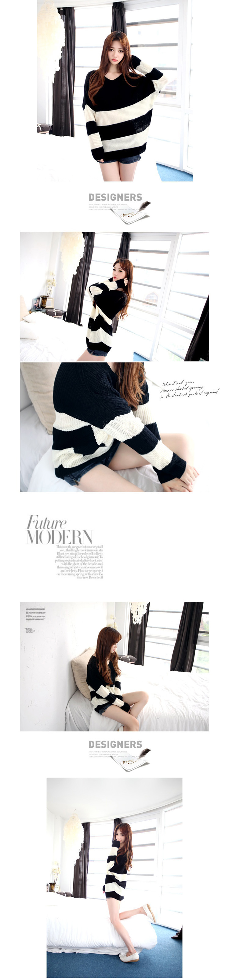B&W Sweater เสื้อไหมพรมลายขวาง ขาวดำ ผ้าดี พร้อมส่ง same pic