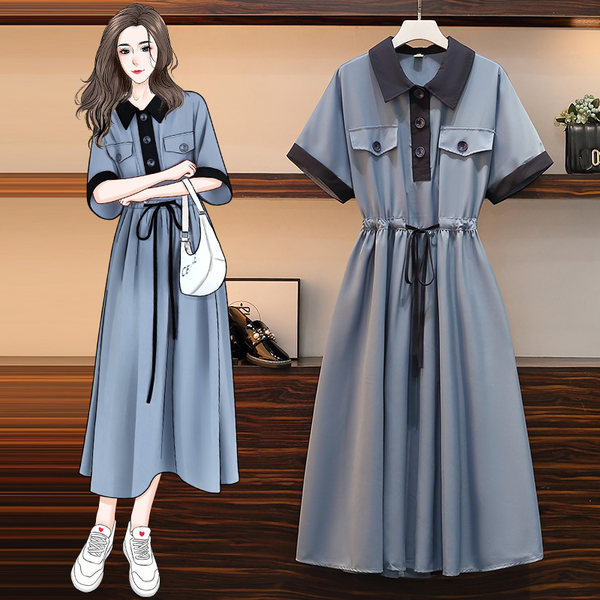 เดรสคนอ้วน เดรสสาวอวบ ชุดเดรสคนอ้วนวัยรุ่นแขนสั้น BY PLUS SIZE Girl