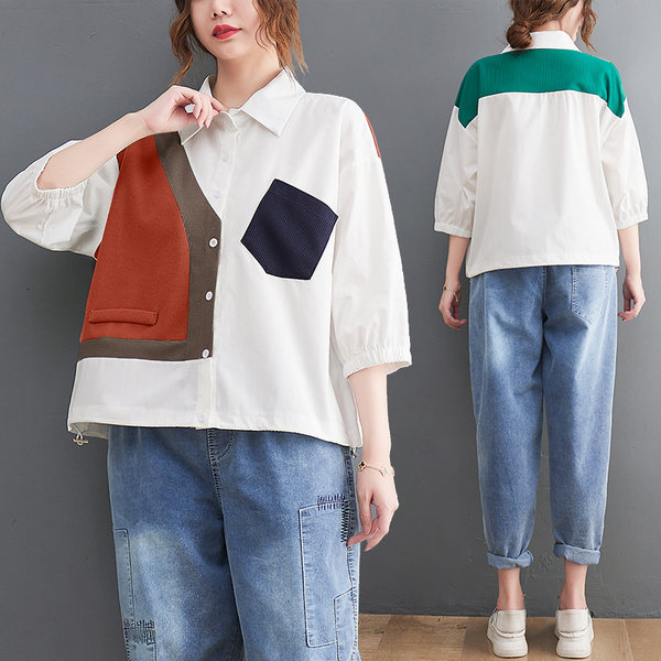 เสื้อลินินคนอ้วน เสื้อทีเชิ้ตคนอ้วนผู้หญิง เสื้อทีเชิ้ตตัวใหญ่ By Literary Plus size