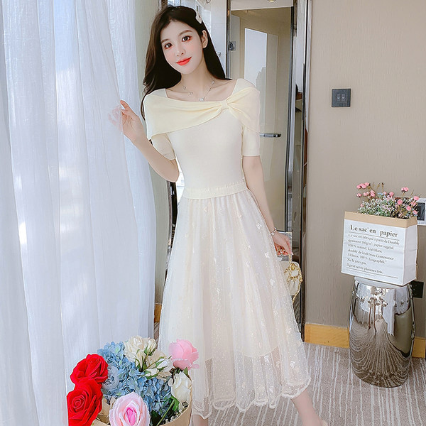 เดรสลูกไม้ เดรสชีฟองสวยๆ แขนสั้น By Meiyi women's clothing