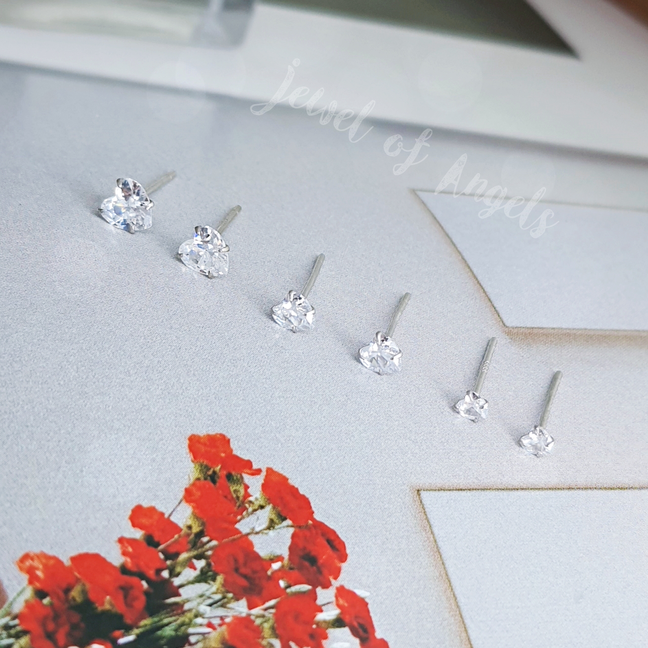 ต่างหูเงินแท้ทั้งชิ้น S925 รุ่น Lovely ต่างหูก้านเสียบ เพชรCZรูปหัวใจ สีเงิน 3mm 4mm 5mm Silver925