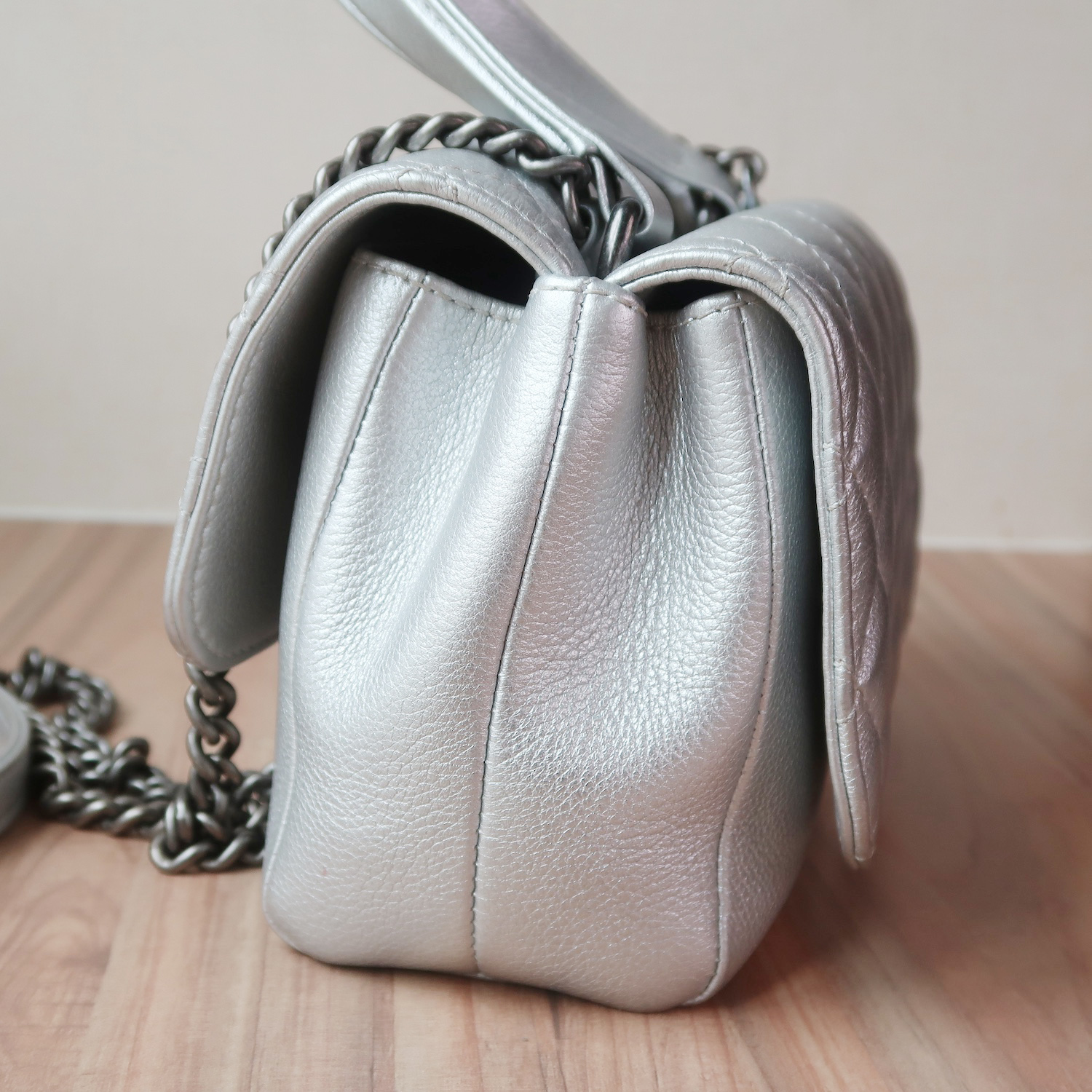 Chanel Silver Calfskin Coco Twin RHW