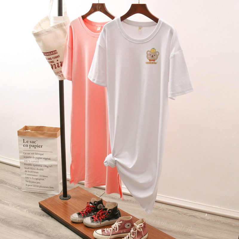 เดรสสไตล์เสื้อยืด S-3XL(อกเสื้อยืด 43- 51 นิ้ว)ใส่สบายๆอยู่บ้าน ใส่นอน