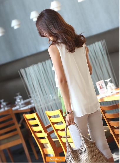 เสื้อใส่ทำงานผู้หญิง เสื้อใส่เที่ยว ผ้าชีฟอง ทำเป็น ระบายชั้น ๆ เสื้อแขนกุด ใส่ในวันสบาย ๆ สีน้ำตาล โกโก้ ครีม no 725163_2