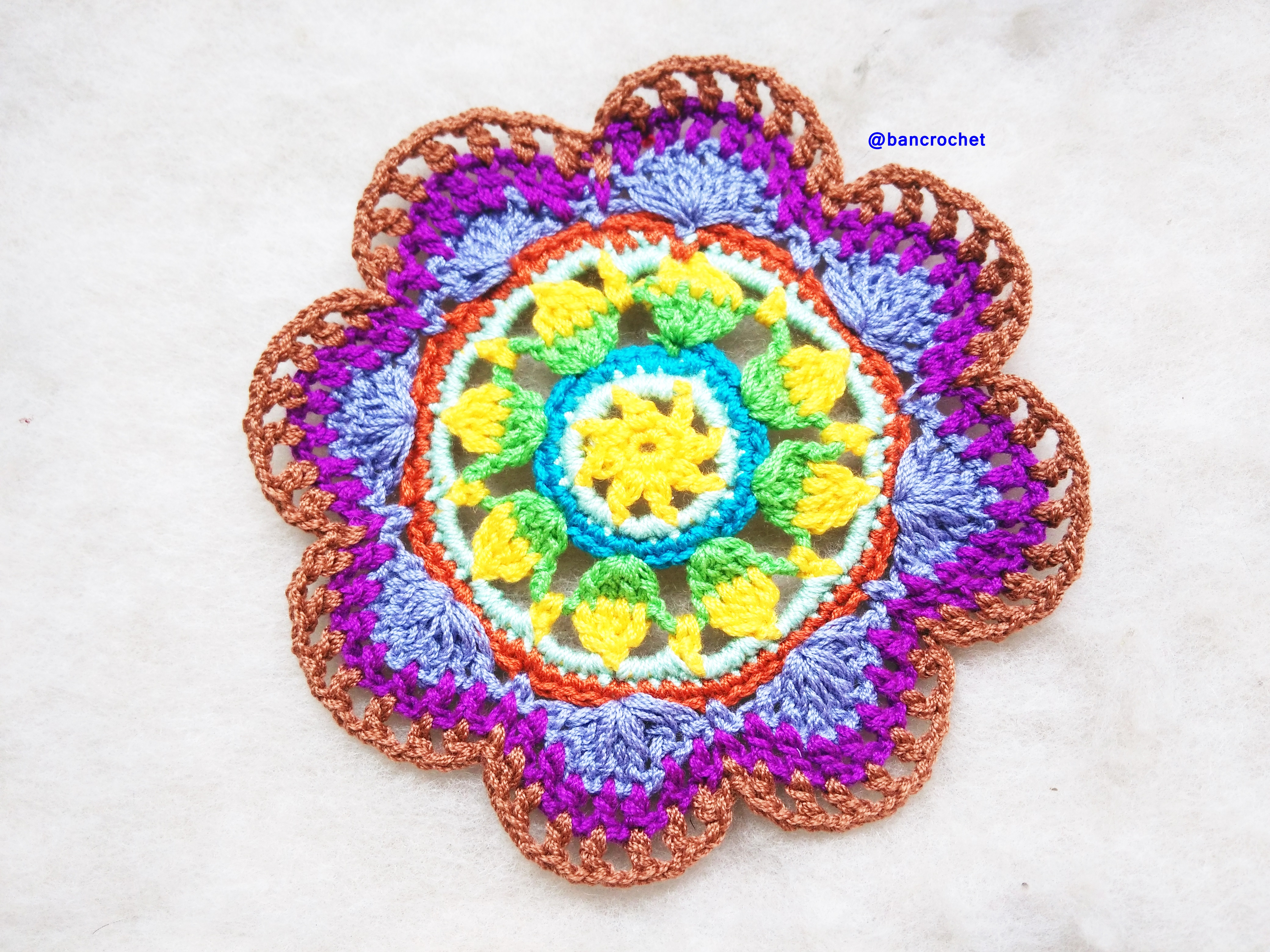 Bancrochet ที่รองแก้วถักโครเชต์ crochet coasters หลากสี 4 นิ้ว