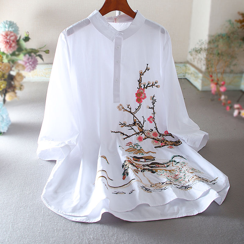 เสื้อลินิน เสื้อผ้าฝ้ายลินิน เสื้อเชิ้ตผ้าลินิน ปักลายสวยๆด้วยด้าย สไตล์VINTAGE