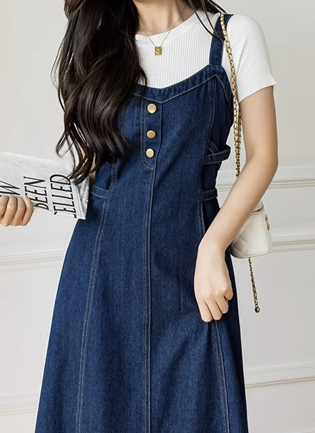 เดรสยีนส์ แบบ เอี้ยม กระโปรงยีนส์ แบบยาว แฟชั่น เดรส ใส่เที่ยว สวย ๆ แบบวัยรุ่น ใส ๆ น่ารัก ๆ 319287
