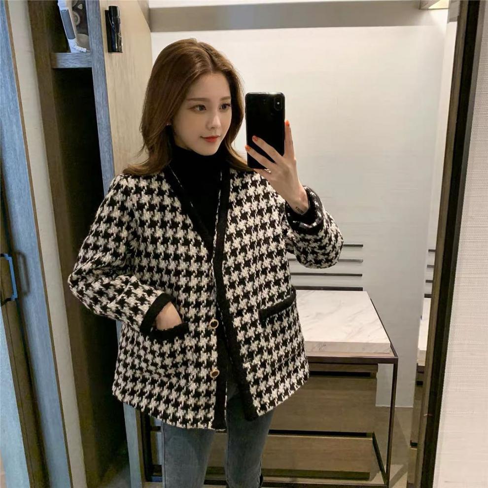 เสื้อโค้ทกันหนาว Houndstooth Tweed Coat ลายชิโนริ ทรงสั้น สายเกาห้ามพลาด