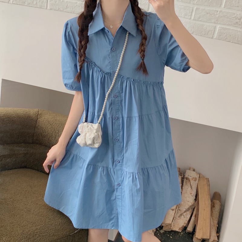 เดรสแขนสั้น มีไซส์ L-4XLอก 38-47 นิ้ว ใส่ได้ทั้งสาวหุ่นดีน่ารักจนถึงสาวอวบพลัสไซส์