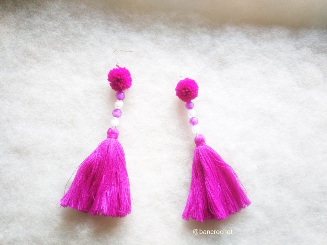ต่างหูถักโครเชต์ crochet earrings สีบานเย็น 5.5 นิ้ว