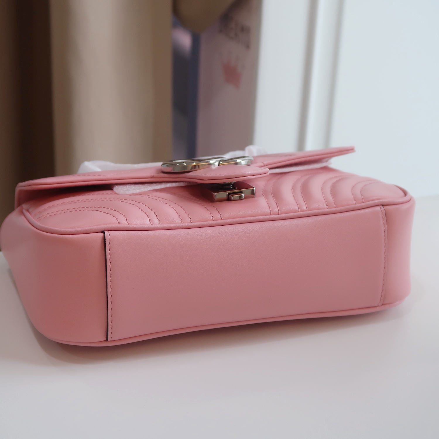 Gucci Pink Calfskin GG Marmont Mini Flap 22 SHW