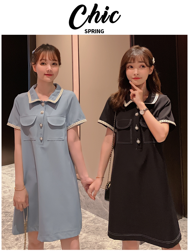 Dress4563 เดรสคอปกกระดุมหน้าสีพื้น ดีเทลแต่งแถบลูกไม้ปกและปลายแขน กระเป๋าอก ผ้าโพลีเนื้อดีใส่สบาย ผ้ามีน้ำหนักทิ้งตัว งานสวยใส่ง่าย ทรงนี้น่ารักมีติดตู้ไว้ใส่ได้เรื่อยๆ มี 2 สี ฟ้า, ดำ