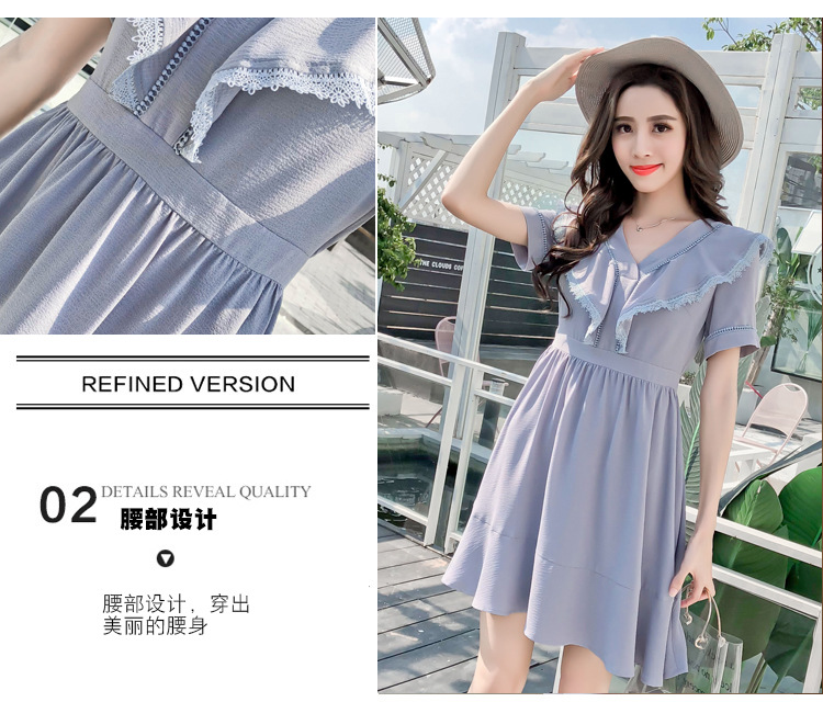 Dress4599 เดรสคอวีแต่งระบายขอบลูกไม้สีพื้นฟ้าอมเทา ซิปข้าง ผ้าชีฟองเนื้อทรายเนื้อหนามีน้ำหนักทิ้งตัว งานดีเกรดพรีเมียมสวยหรูเหมือนราคาหลักพัน ทรงนี้ดูดีใส่ได้ทุกโอกาส Dress4646