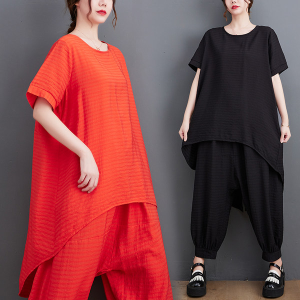 เสื้อทีเชิ้ตคนอ้วนผู้หญิงสไตล์คอตตอนลินินมีไซต์อก 47-48 นิ้ว