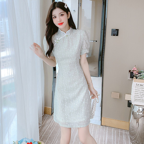 เดรสลูกไม้ เดรสชีฟองสวยๆ แขนสั้น By Meiyi women's clothing