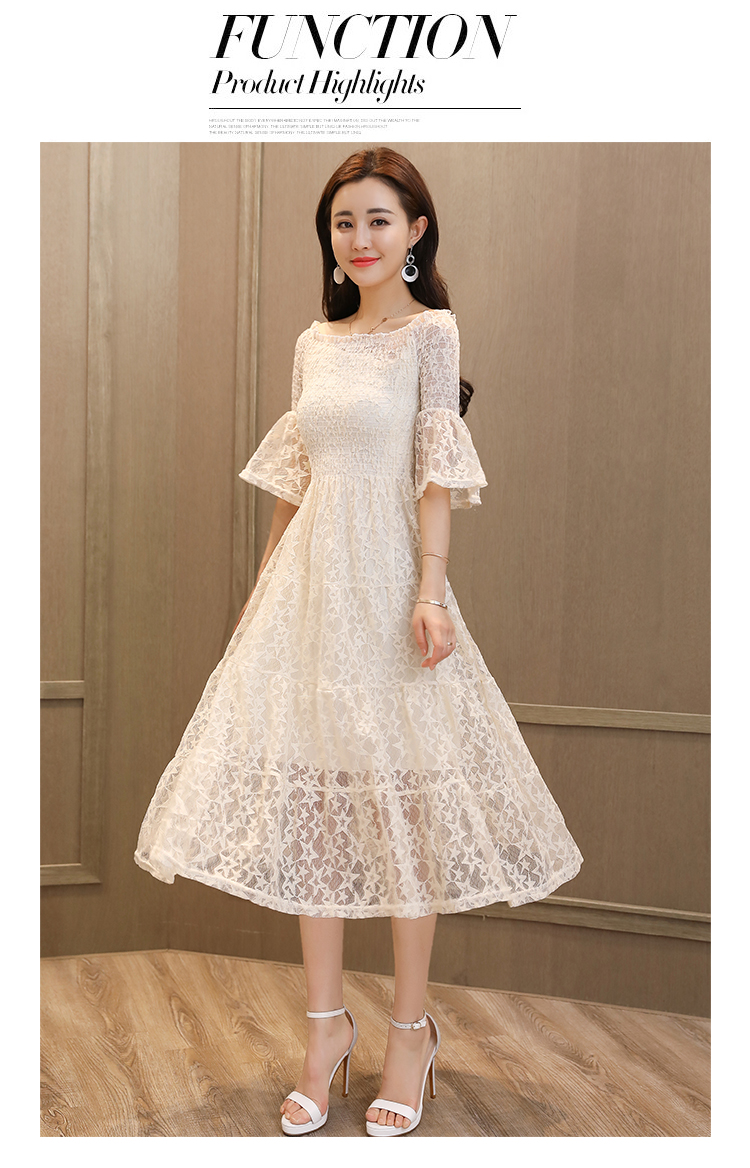 Dress4381 เดรสยาวลูกไม้เปิดไหล่สม็อครอบอก ผ้าลูกไม้ลายดาววิ้งๆ งานดีทรงสวยหรูดูแพง