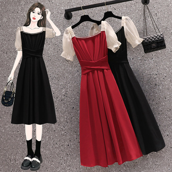 เดรสคนอ้วน เดรสสาวอวบ ชุดเดรสคนอ้วนวัยรุ่น มี สีแดง ดำ แขนตุ้กตา BY PLUS SIZE Girl