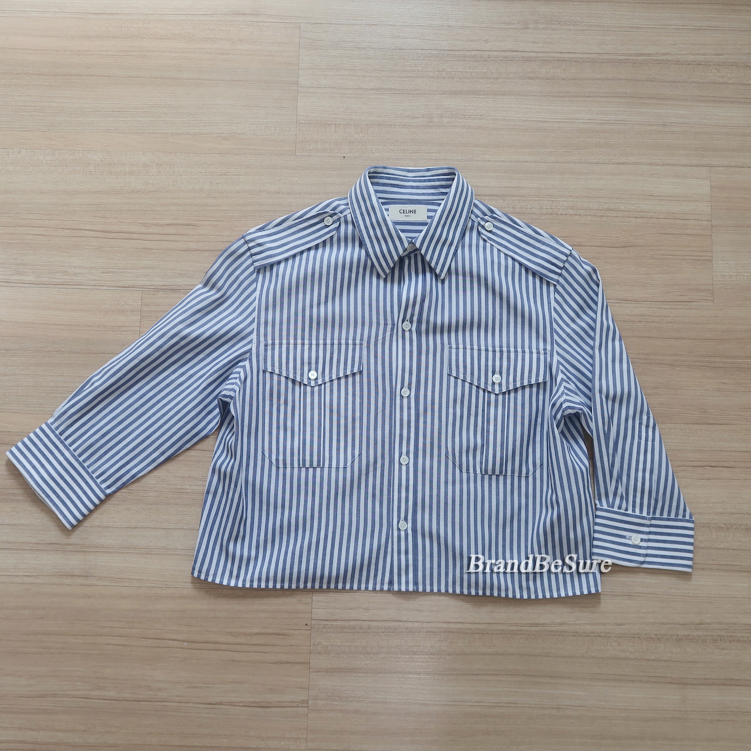 Celine Blue Stripe Crop Shirt