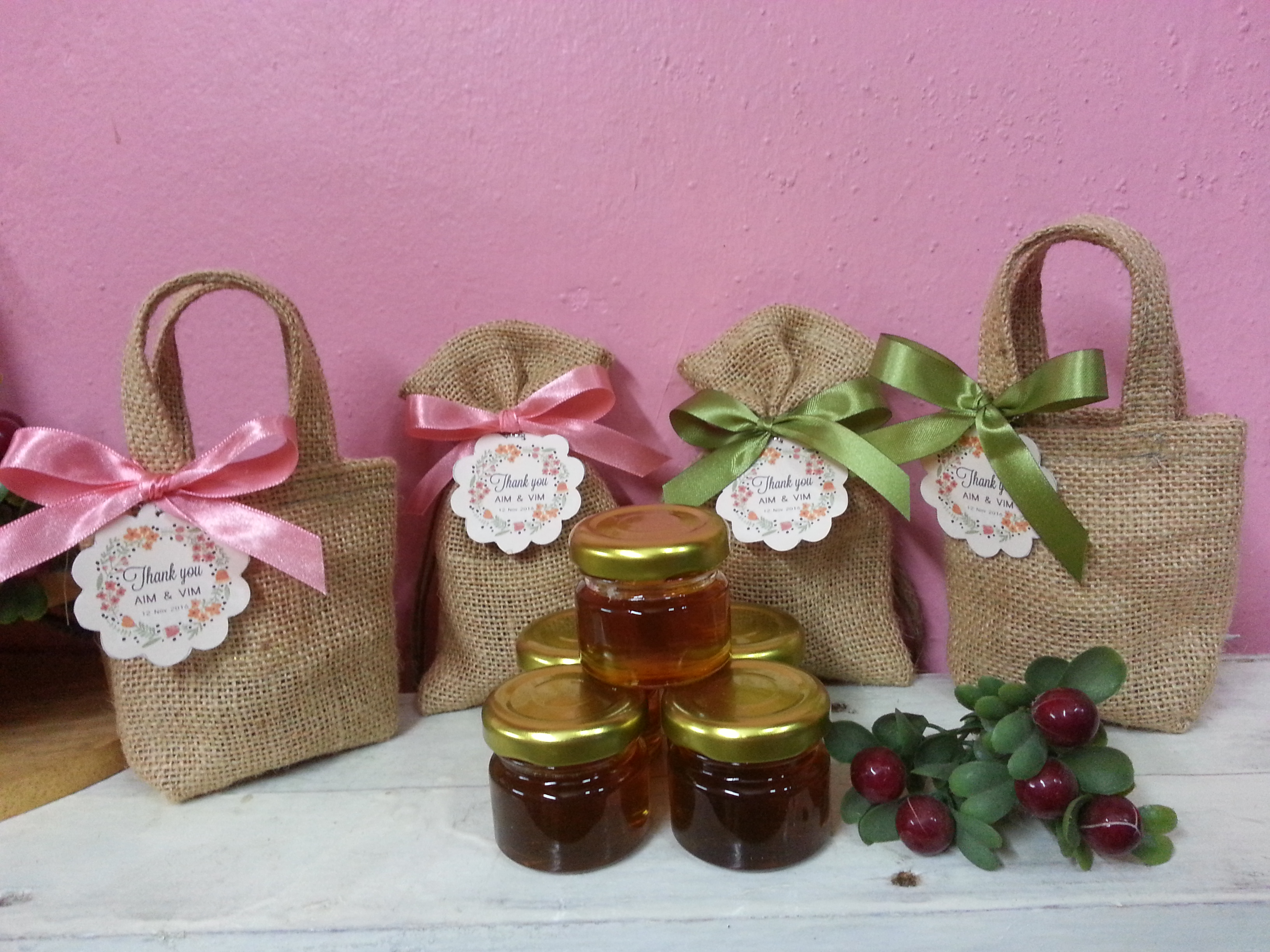 ถุงผ้ากระสอบชุดน้ำผึ้งของชำร่วย