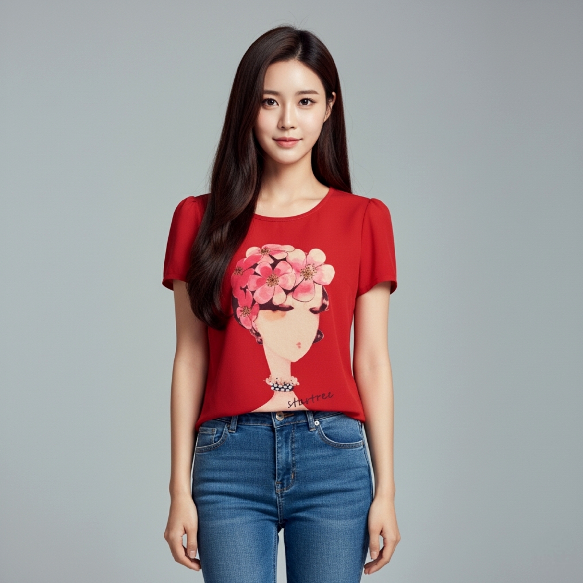 Blouse1788 เสื้อแฟชั่นผ้าชีฟองเนื้อทรายสีแดง แขนสั้น ดีเทลแต่งลายผู้หญิงปักมุก งานสวยแมทช์กับอะไรก็เข้า