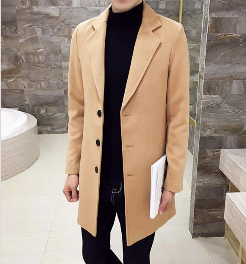 เสื้อโค้ทผู้ชาย สไตล์เกาหลี ทรงคลาสสิค ใส่ง่ายเข้ากับทุกชุด กันหนาวได้ดี พร้อมส่ง สีครีมน้ำตาล