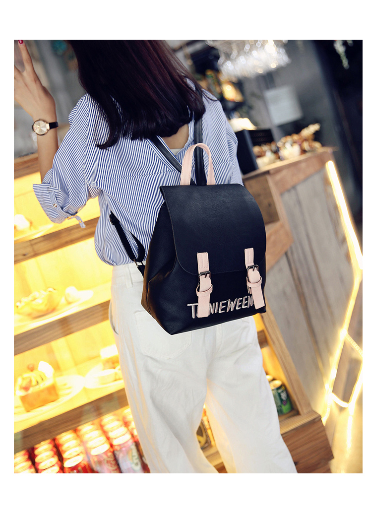 กระเป๋าเป้ สไตล์เกาหลี ลายปัก ทรงน่ารัก สีดำ หนังนิ่ม พร้อมส่ง black