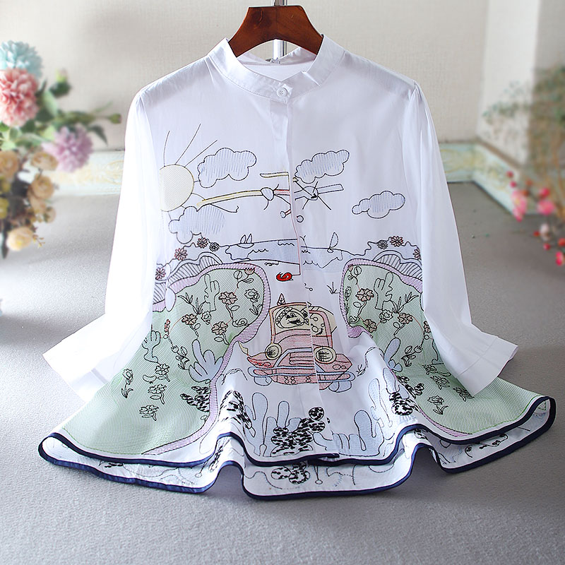 เสื้อลินิน เสื้อผ้าฝ้ายลินิน เสื้อเชิ้ตผ้าลินิน ปักลายสวยๆด้วยด้าย สไตล์VINTAGE