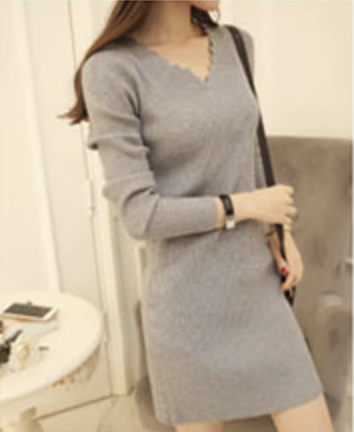 เสื้อไหมพรม ตัวยาว ผ้าร่อง คอวี พร้อมส่ง