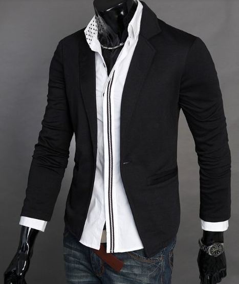 เสื้อคลุมผู้ชายแขนยาว สไตล์ แจ็คเก็ต แบบสูท คอปก ผ้า Cotton Jacket เสื้อคลุมใส่ทำงานใน ออฟฟิต สำหรับผู้ชาย สีดำ no 894640