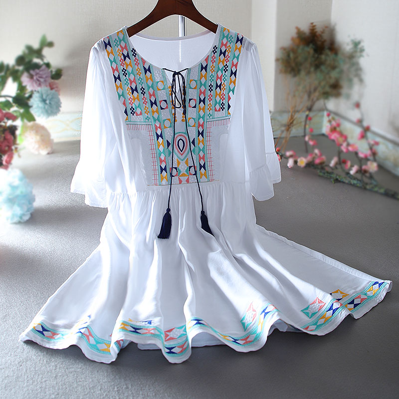 เสื้อลินิน เสื้อผ้าฝ้ายลินิน เสื้อเชิ้ตผ้าลินิน ปักลายสวยๆด้วยด้าย สไตล์VINTAGE