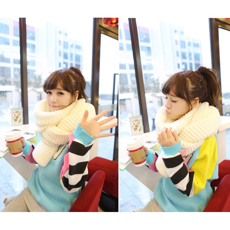 ผ้าพันคอกันหนาว ไหมพรม เกาหลี สีขาว เข้าได้กับทุกชุด พร้อมส่ง white