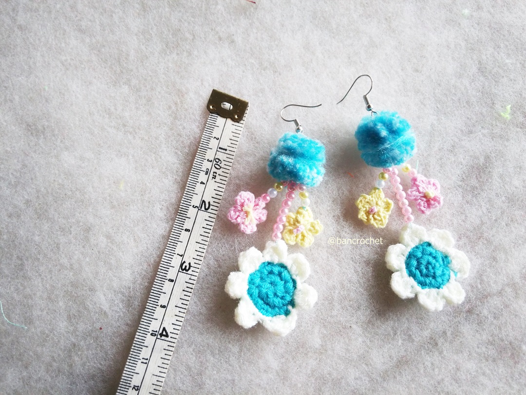 ต่างหูถักโครเชต์ crochet earrings หลากสี 4-6 นิ้ว